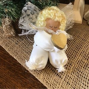 Vintage wood block sitting “Love” Angel doll.